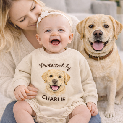 Personalized Embroidered Golden Retriever Baby Onesie – Protected by Golden Gift for Dog Mom
