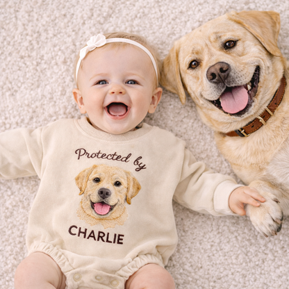 Personalized Embroidered Golden Retriever Baby Onesie – Protected by Golden Gift for Dog Mom
