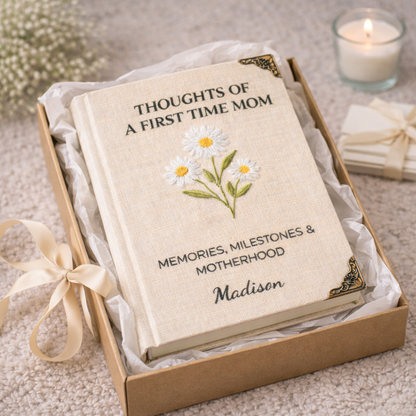 Custom Birth Month Embroidered Notebook, Personalized Embroidery Journal Gift For Mother's Day