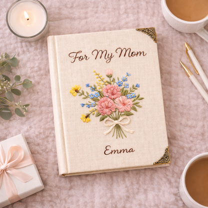 Custom Birth Month Embroidered Notebook, Personalized Embroidery Journal Gift For Mother's Day