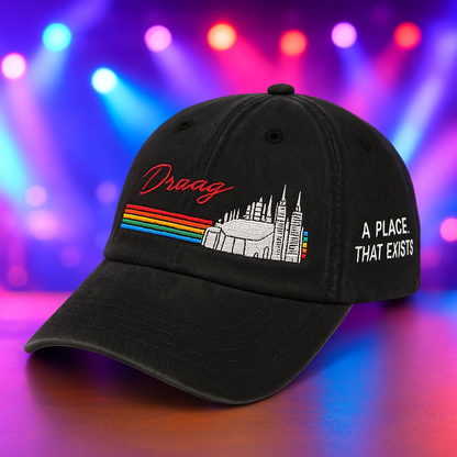 Draag Tour Cap, Retro Rainbow Cityscape Tee, Vintage Concert Tour Style Shirt, A Place That Exists Top