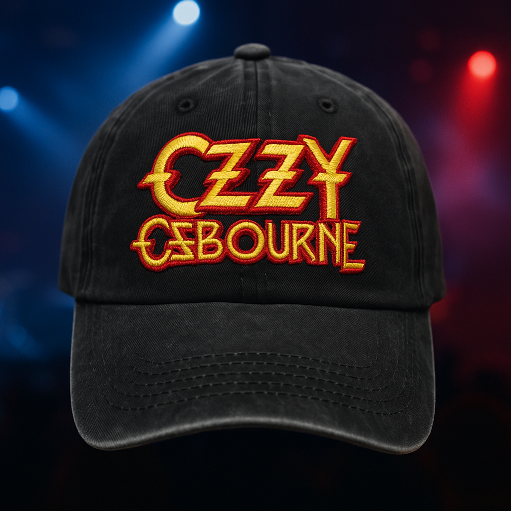 Ozzy Osbourne Dad Cap – Washed Black Embroidered Hat, Heavy Metal Rock Band Logo Cap, Vintage Gothic Style Baseball Hat