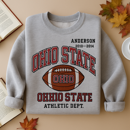 Ohio State Vintage Football Embroidered Sweatshirt – Personalized Name & Years, Athletic Dept. College Crewneck, Alumni Gift