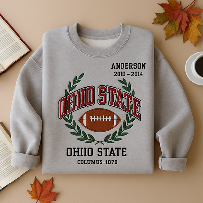 Ohio State Laurel Wreath Embroidered Sweatshirt – Custom Name & Years, Columbus 1870 Varsity Crewneck, Alumni College Gift