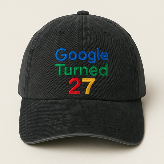 Google Turned 27 Embroidered Hat – Washed Black Dad Cap with Colorful Candle Design