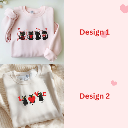 Black Cat LOVE Embroidered Sweatshirt – Valentine Gift