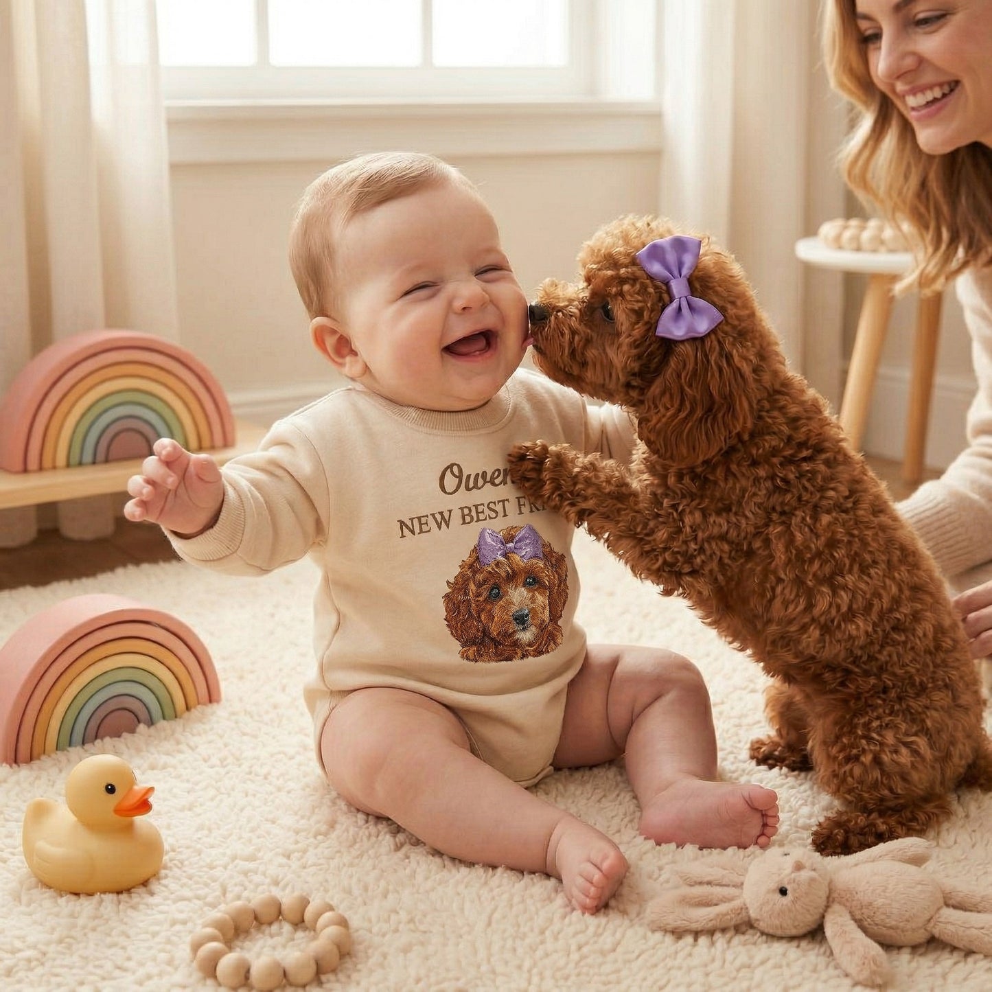 Personalized Embroidered Poodle Baby Onesie – New Best Friend Gift for Dog Mom