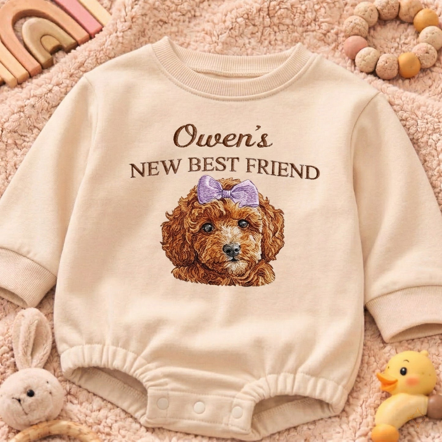 Personalized Embroidered Poodle Baby Onesie – New Best Friend Gift for Dog Mom