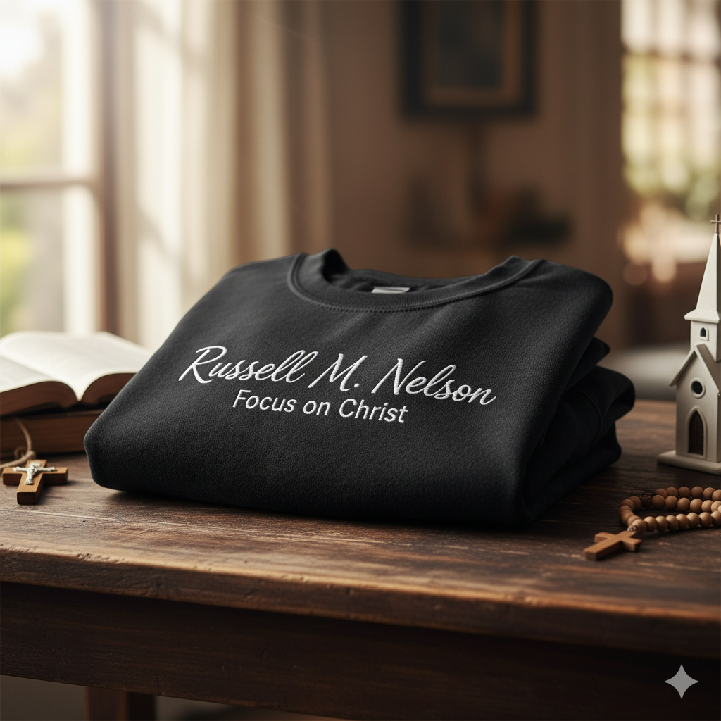Russell M. Nelson "Focus on Christ" LDS Church Memorial Sweatshirt - Black Embroidered