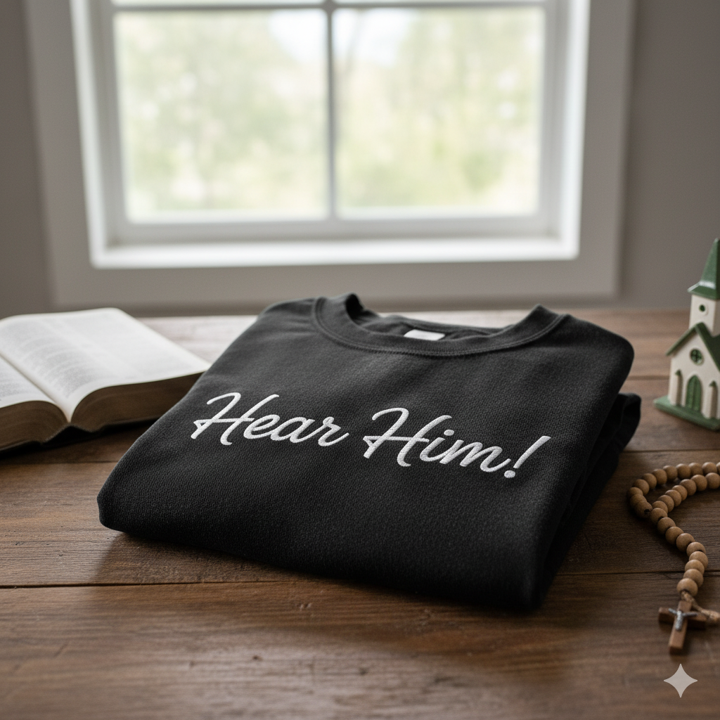 Russell M. Nelson "Hear Him!" LDS Church Sweatshirt - Black Embroidered Faith Apparel