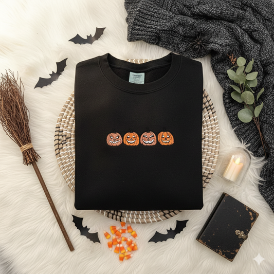 Embroidered Pumpkin Sweatshirt, Jack-o-Lantern Sweatshirt, Halloween Embroidered Sweatshirt, Fall Crewneck, Fall Crewneck