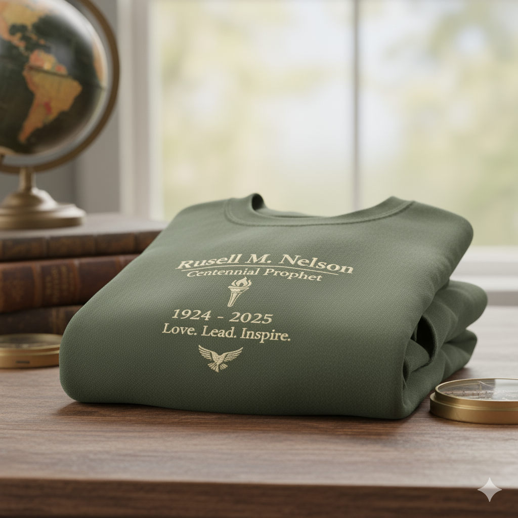 Olive Green Sweatshirt - Russell M. Nelson Tribute 1924-2025 - "Love. Lead. Inspire."