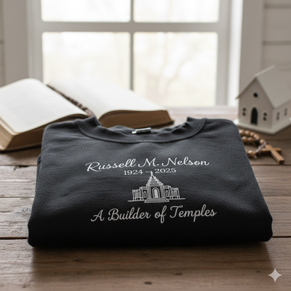 Russell M. Nelson Temple Builder LDS Church Sweatshirt - Black, 1924-2025 Memorial