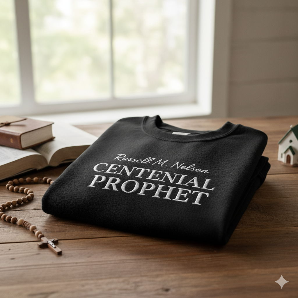 Russell M. Nelson "Centennial Prophet" LDS Church Sweatshirt - Black Embroidered