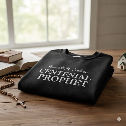 Russell M. Nelson "Centennial Prophet" LDS Church Sweatshirt - Black Embroidered