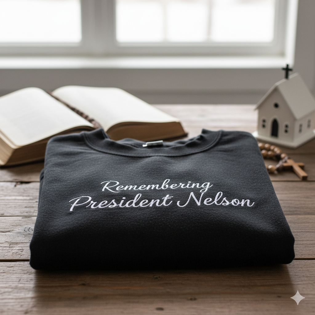 "Remembering President Nelson" LDS Church Memorial Sweatshirt - Black Embroidered Tribute