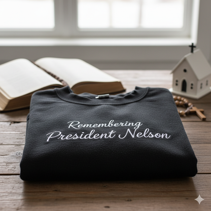 "Remembering President Nelson" LDS Church Memorial Sweatshirt - Black Embroidered Tribute