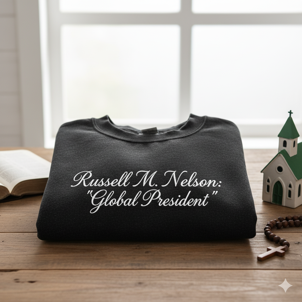 Russell M. Nelson "Global President" LDS Church Sweatshirt - Black Embroidered Tribute