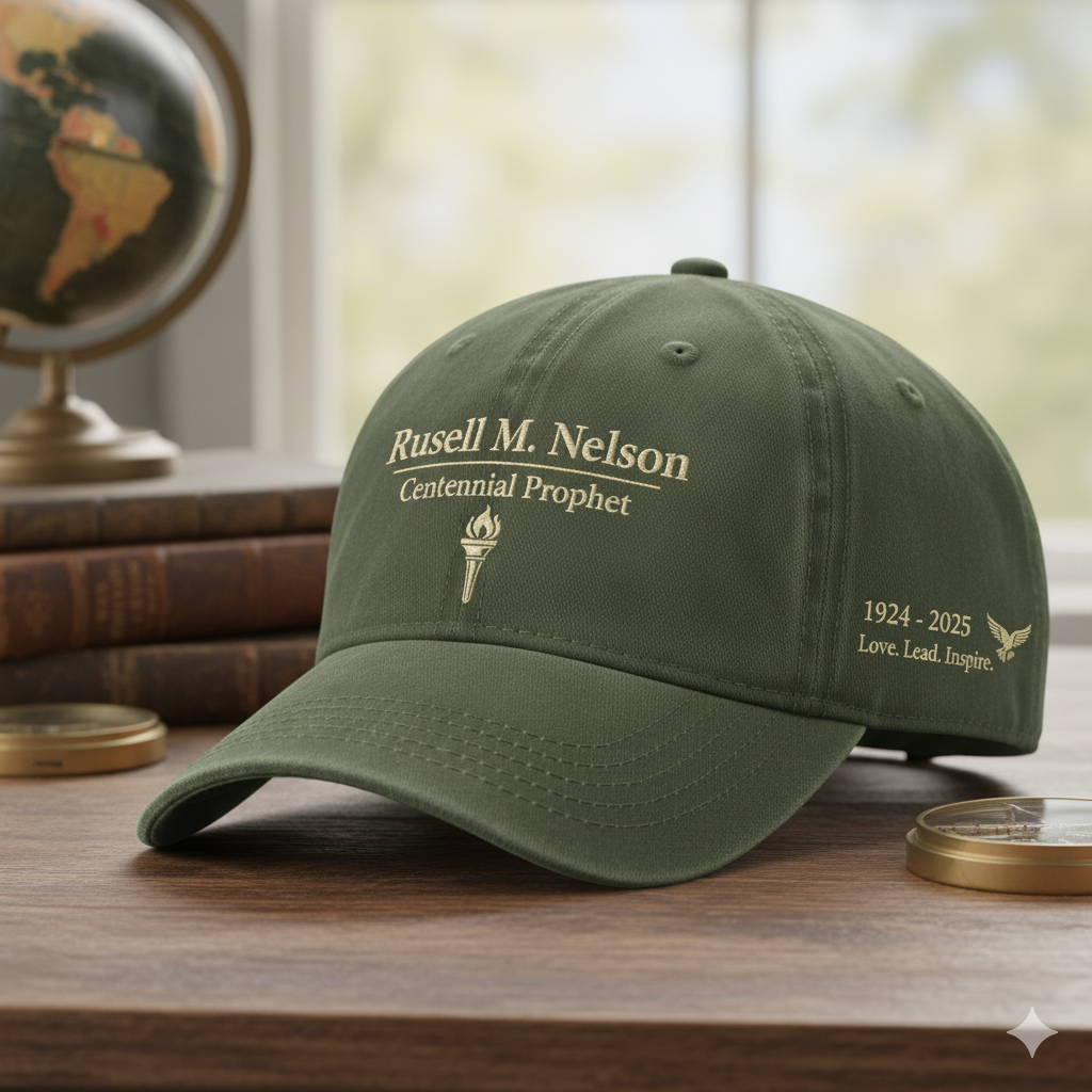 Olive Green Baseball Cap - Russell M. Nelson LDS Church 1924-2025 - "Love. Lead. Inspire."