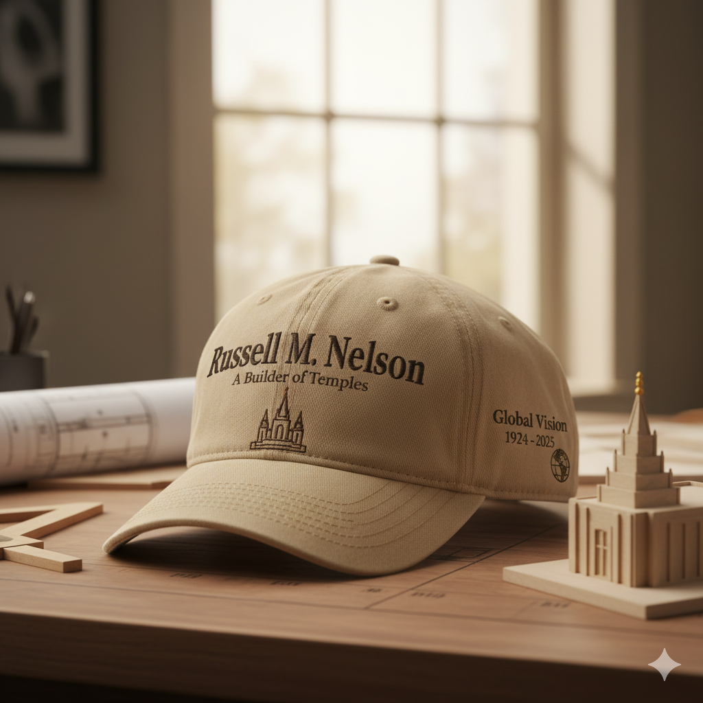 Russell M. Nelson LDS Church Memorial Cap - Beige Canvas, Temple Design & Global Vision