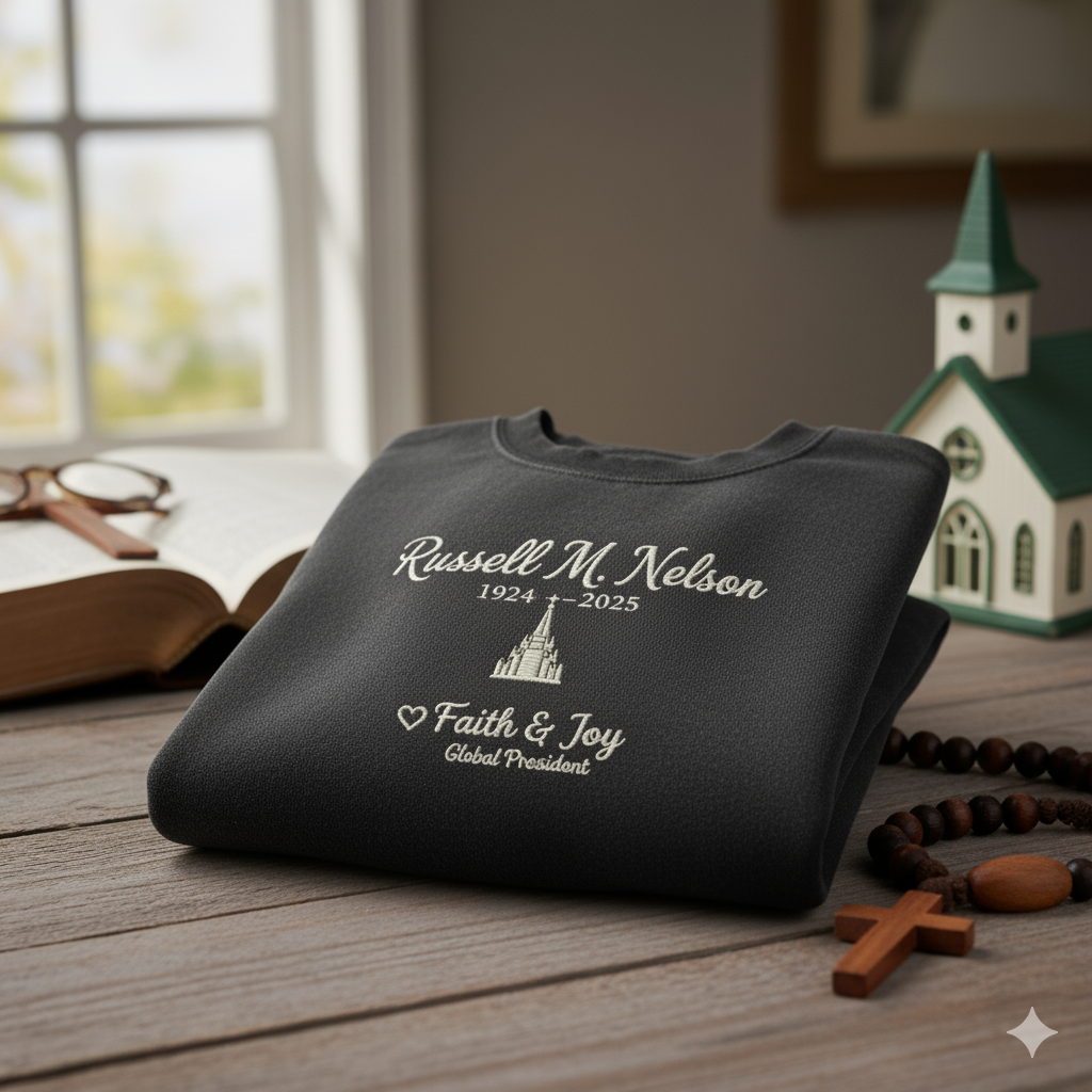 Russell M. Nelson LDS Church 1924-2025 Sweatshirt - Soft Black, Temple & Faith & Joy Embroidery