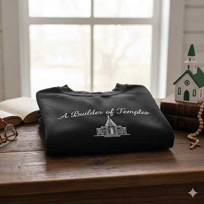 Russell M. Nelson "A Builder of Temples" LDS Sweatshirt - Black Embroidered Temple Design
