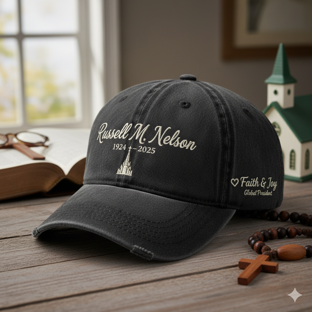 Russell M. Nelson LDS Church Memorial Cap - Black Washed, Embroidered Temple & Faith & Joy