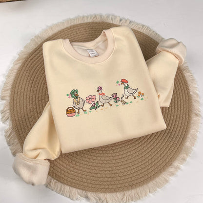 Embroidered Floral Geese Sweatshirt, Cute Animal Shirt