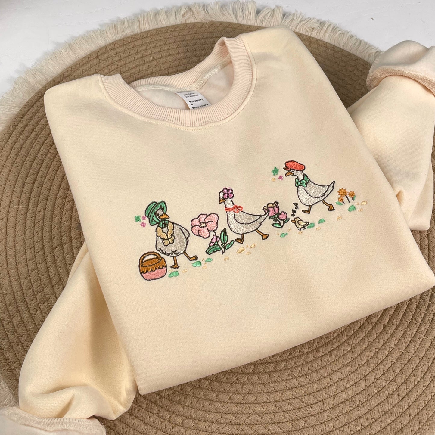 Embroidered Floral Geese Sweatshirt, Cute Animal Shirt