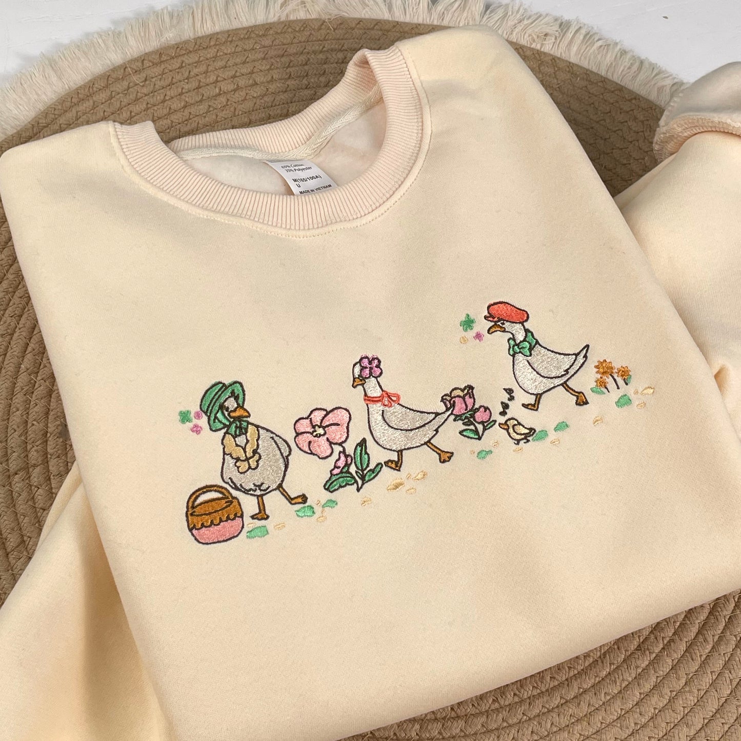 Embroidered Floral Geese Sweatshirt, Cute Animal Shirt