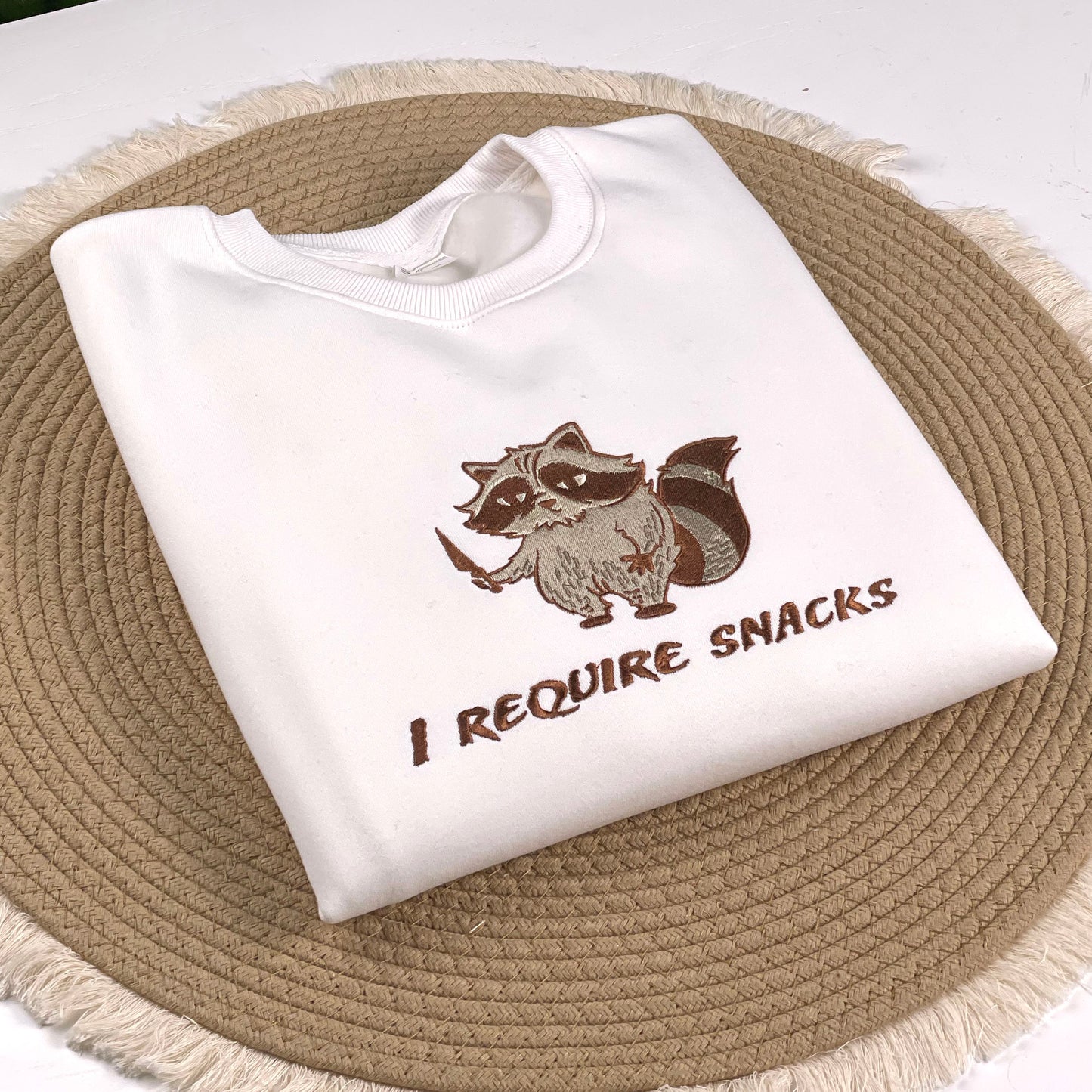 I Require Snacks Embroidered Sweatshirt, Chaotic Cute Animal Shirt