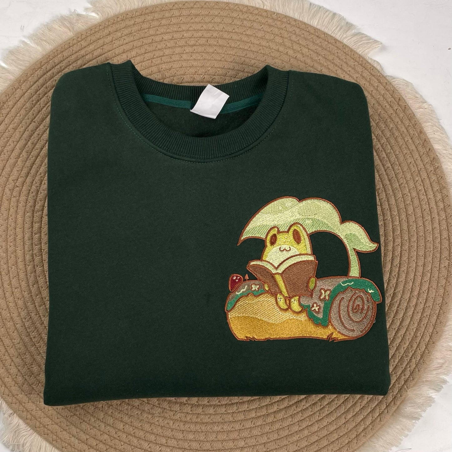 Frog Reading On A Log Embroidered Sweatshirt, Nature Lover Gift