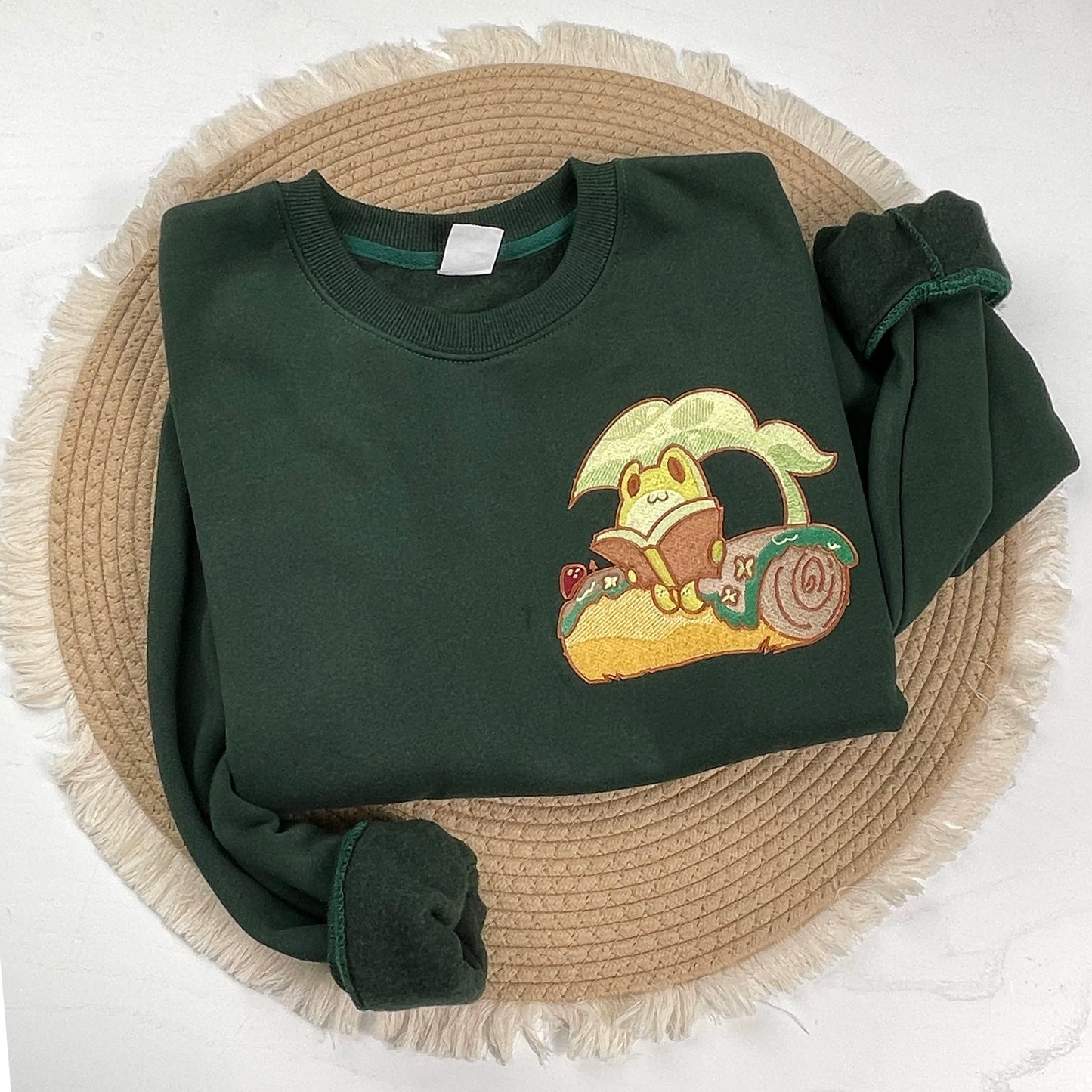 Frog Reading On A Log Embroidered Sweatshirt, Nature Lover Gift