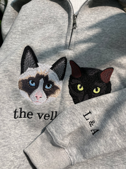 Custom Embroidered Pet Face Quarter Zip Sweatshirt