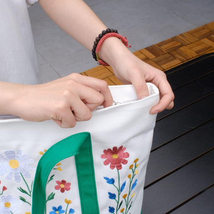 Flower Garden Embroidered Tote Bag