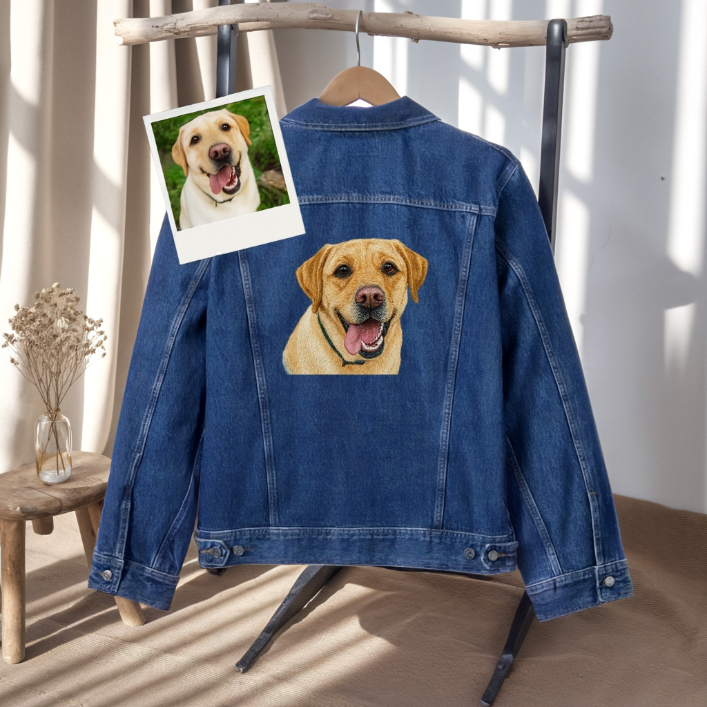 Personalized Pet Portrait Denim Jacket, Custom Pet Lover Jean Jacket, Dog Mom Gift Idea