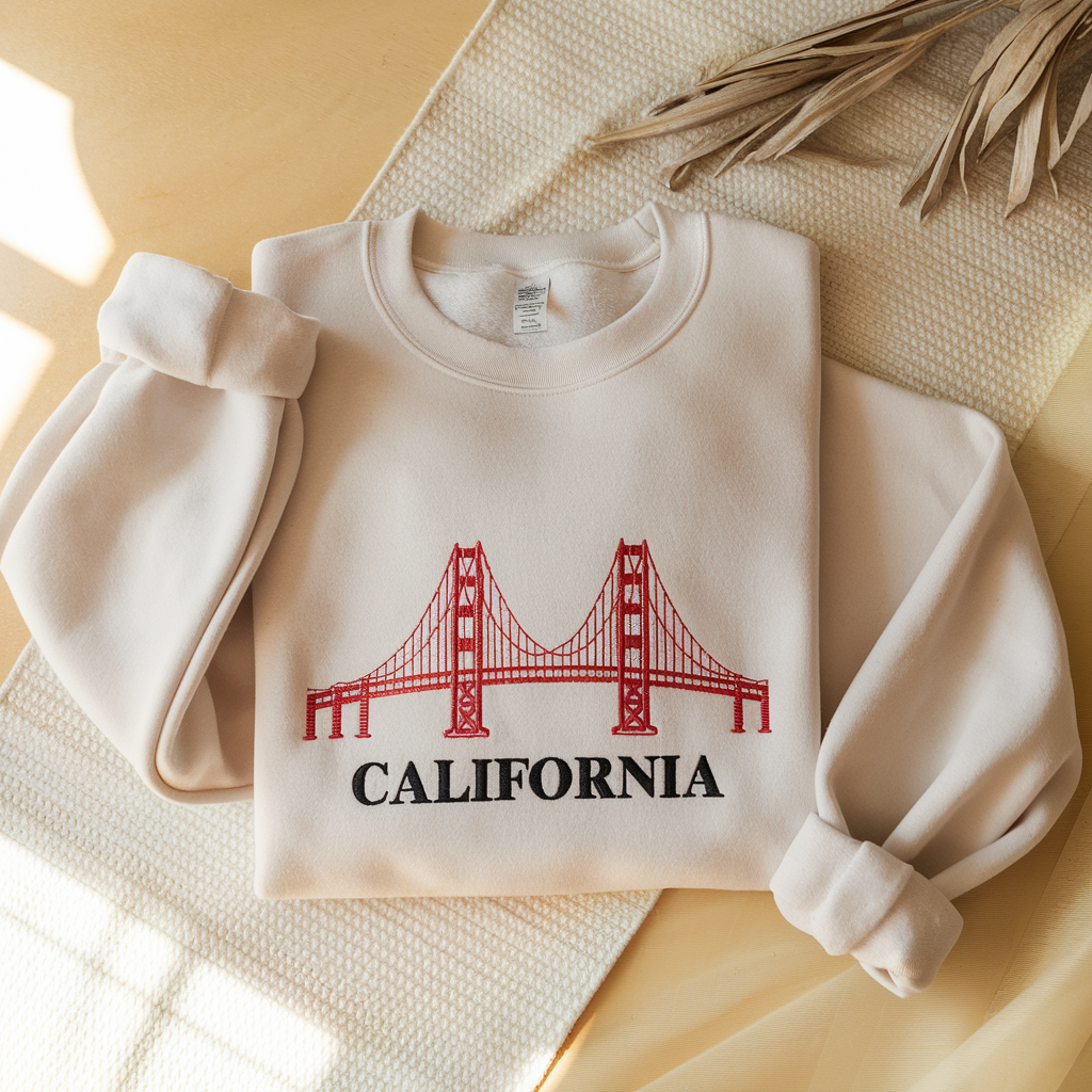 California Golden Gate Embroidered Sweatshirt, Coastal City Design