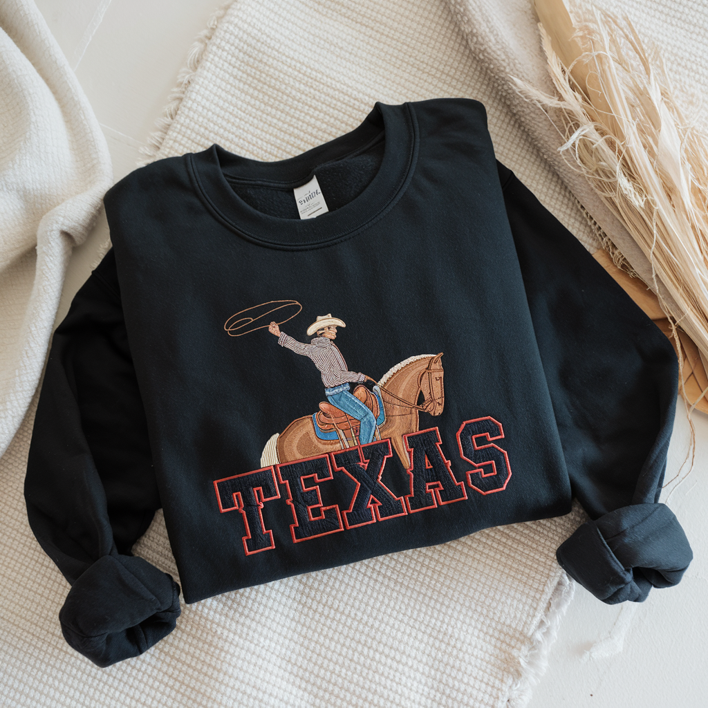 Texas Cowboy Embroidered Sweatshirt, Western Style, Rodeo-Inspired Gift