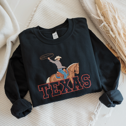 Texas Cowboy Embroidered Sweatshirt, Western Style, Rodeo-Inspired Gift