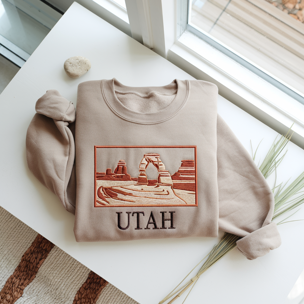 Custom Embroidered State Landscape Sweatshirt, Personalized U.S. Travel, Hometown Gift