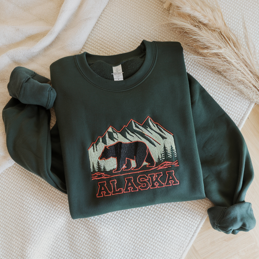 Alaska Denali National Park Embroidered Sweatshirt, Mountain Landscape Design