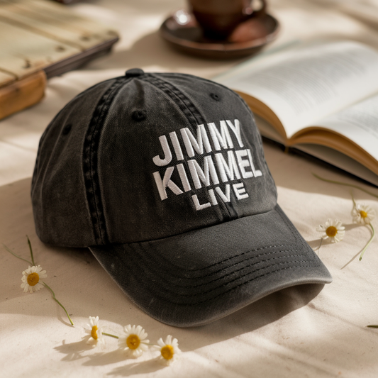 Jimmy Kimmel Live Dad Cap – Washed Black Baseball Hat, Embroidered TV Show Fan Cap, Adjustable Vintage Style