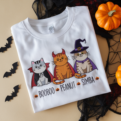 Halloween Cats Shirt, Peeking Halloween Cats Spooky Vibe Personalized Shirt, Halloween Funny Costume For Cat Lovers, Cat Mom, Cat Dad