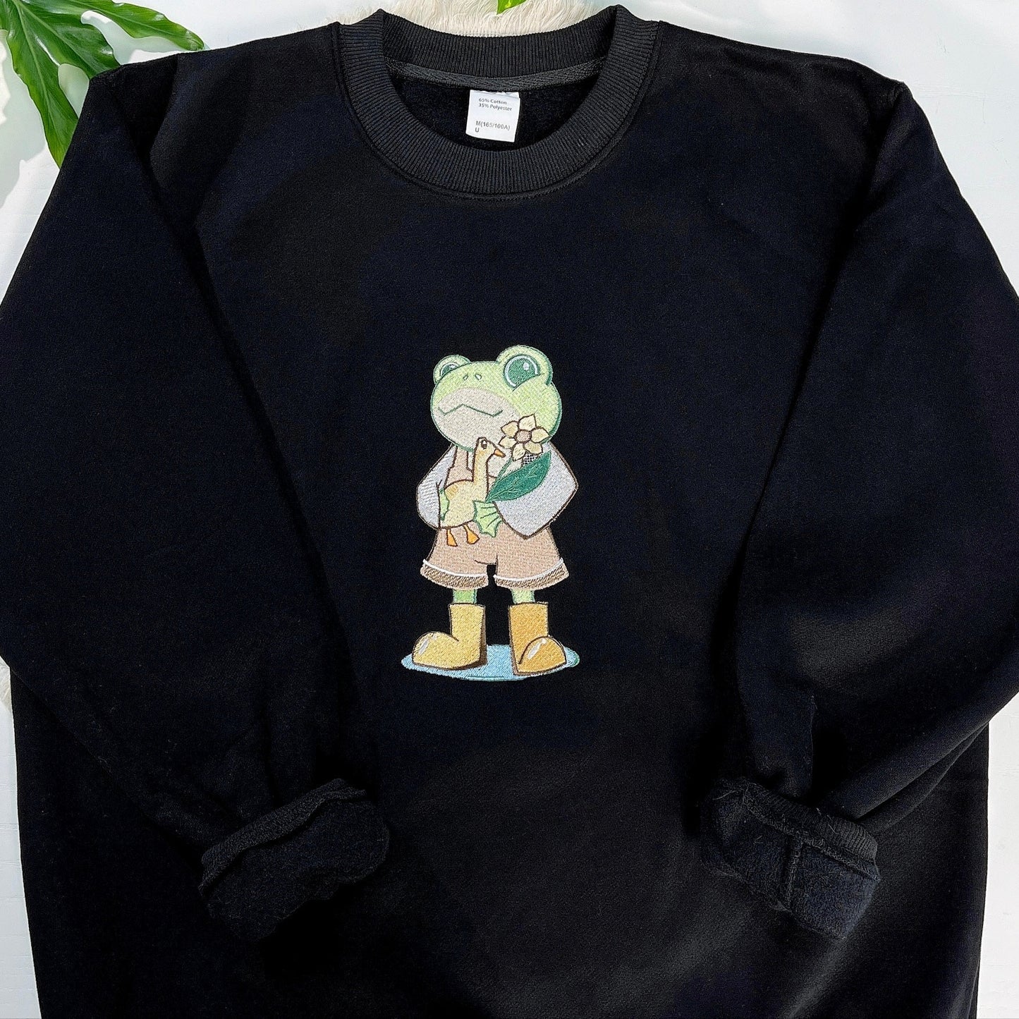 Frog Holding Goose and Sunflower Embroidered Sweatshirt, Cute Nature Gift
