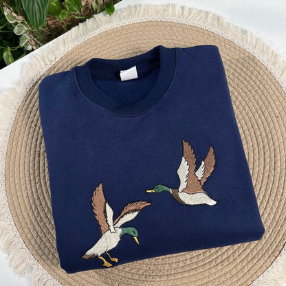 Flying Duck Embroidered Sweatshirt - Nature Lover Gift