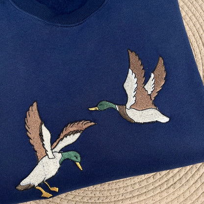 Flying Duck Embroidered Sweatshirt - Nature Lover Gift