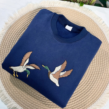 Flying Duck Embroidered Sweatshirt - Nature Lover Gift