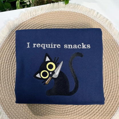 I Require Snacks Embroidered Sweatshirt - Chaotic Cute Animal