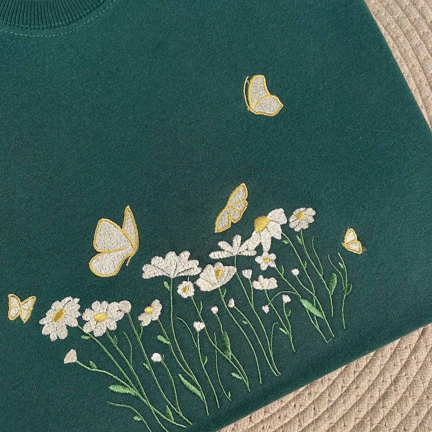Daisies And Butterfly Embroidered Sweatshirt - Best Gift For Girl