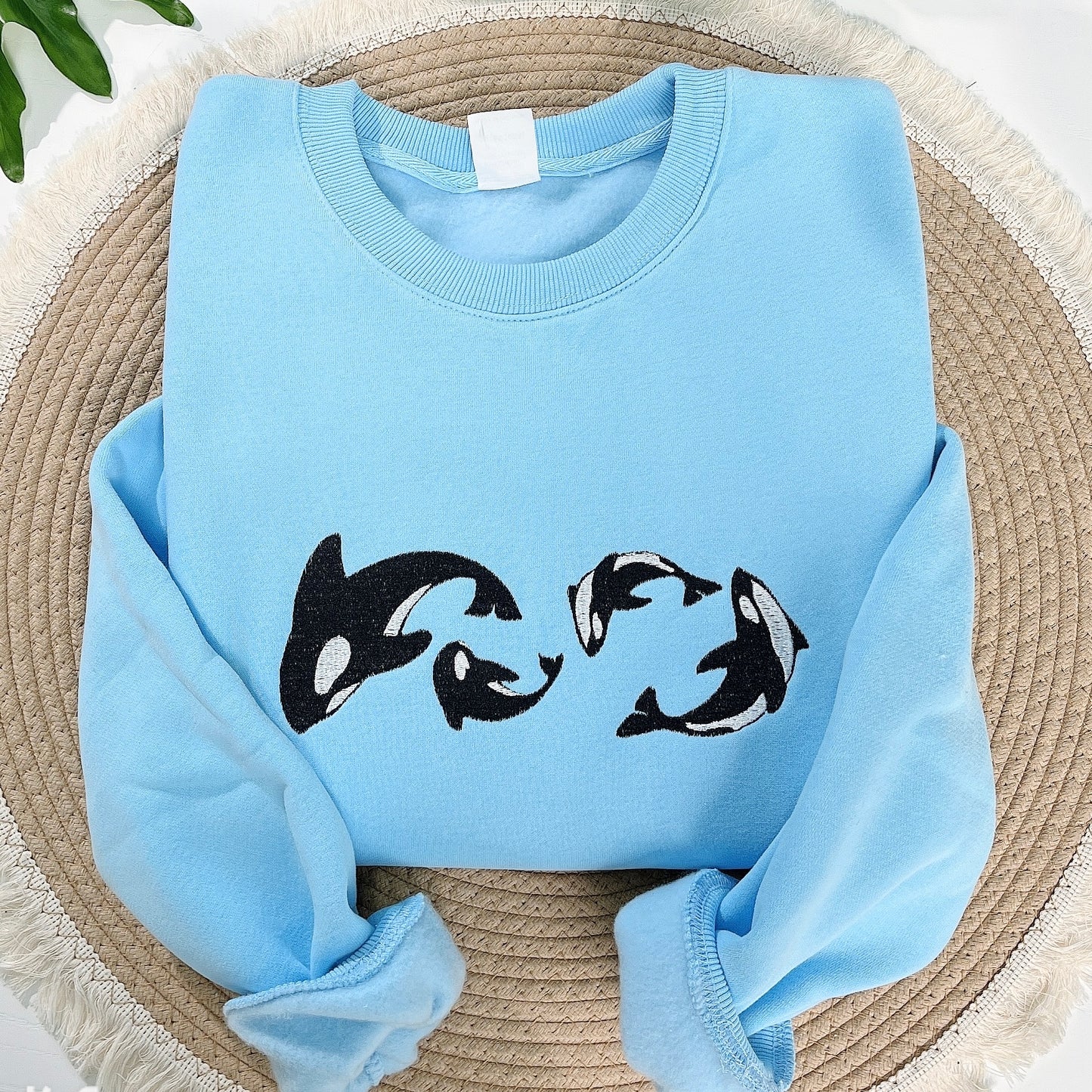 Embroidered Orca Sweatshirt – Whale Family Ocean Crewneck